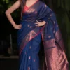 Navy Blue on Copper Zari Handloom Pure Cotton silk Benarasi saree