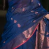 Navy Blue on Copper Zari Handloom Pure Cotton silk Benarasi saree