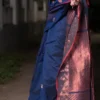 Navy Blue on Copper Zari Handloom Pure Cotton silk Benarasi saree