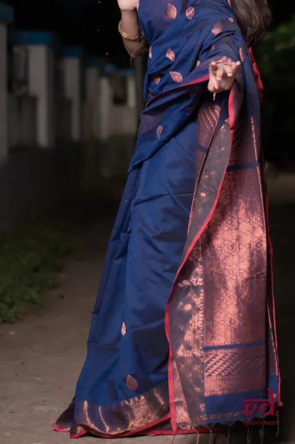 Navy Blue on Copper Zari Handloom Pure Cotton silk Benarasi saree