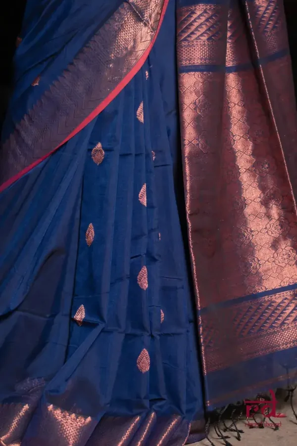 Navy Blue on Copper Zari Handloom Pure Cotton silk Benarasi saree
