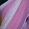 White and Baby Pink Body Designer Lace Border Cotton saree