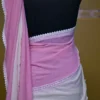 White and Baby Pink Body Designer Lace Border Cotton saree