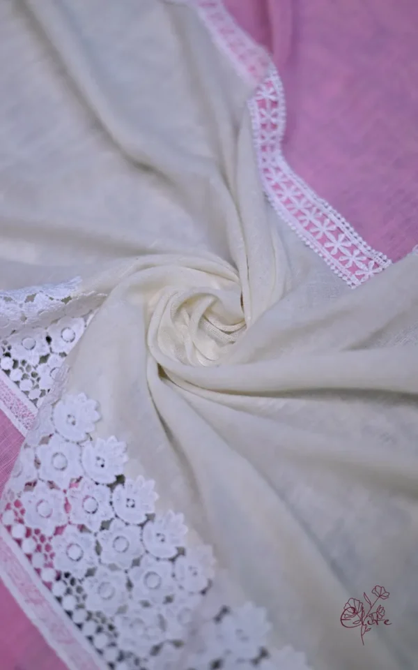 White and Baby Pink Body Designer Lace Border Cotton saree