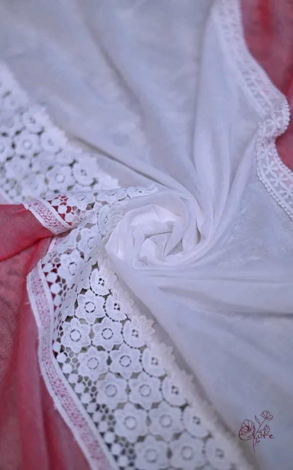 Pink and White Body Designer Lace Border Cotton saree