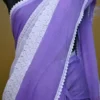 White and purple Body Designer Lace Border Cotton saree