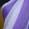 White and purple Body Designer Lace Border Cotton saree