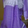 White and purple Body Designer Lace Border Cotton saree
