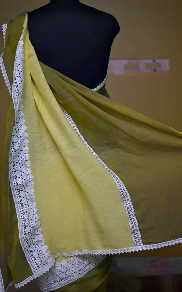 Shape Green and Lemon Yellow Body Designer Lace Border Cotton saree