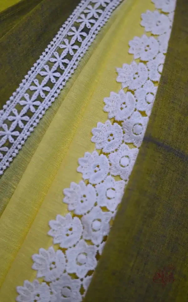 Shape Green and Lemon Yellow Body Designer Lace Border Cotton saree