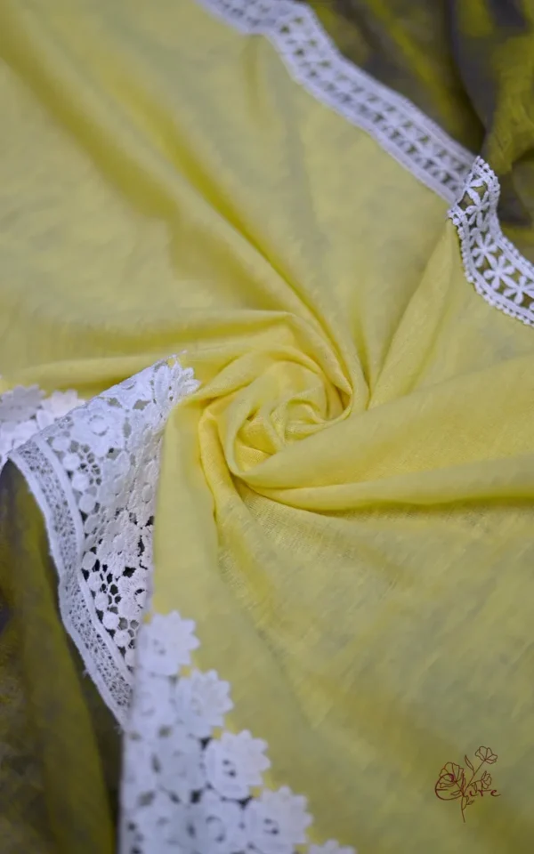 Shape Green and Lemon Yellow Body Designer Lace Border Cotton saree