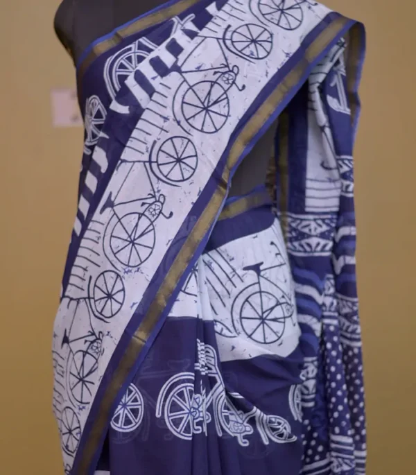 Indigo Hand Block Printed Bagru Cotton Saree