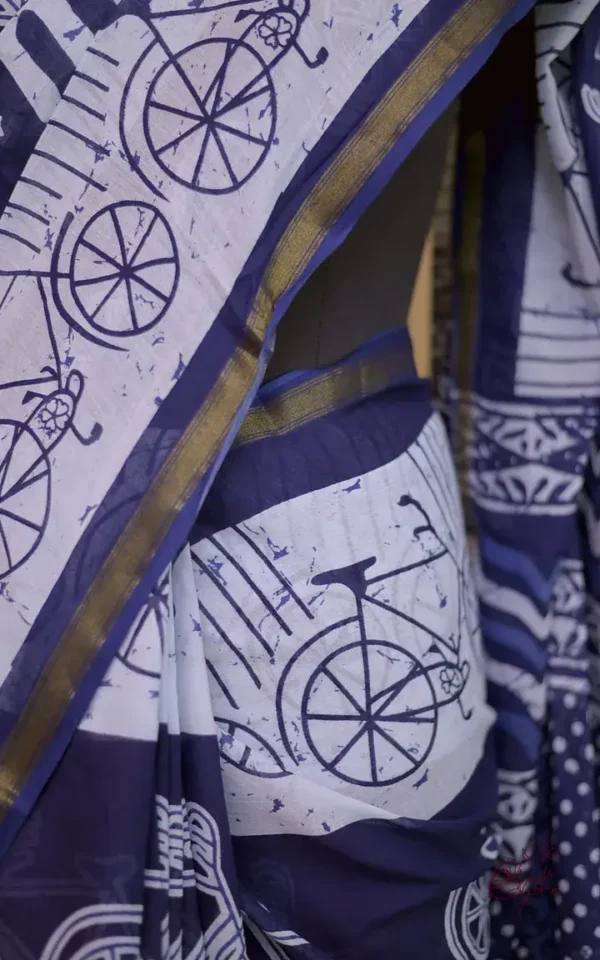 Indigo Hand Block Printed Bagru Cotton Saree