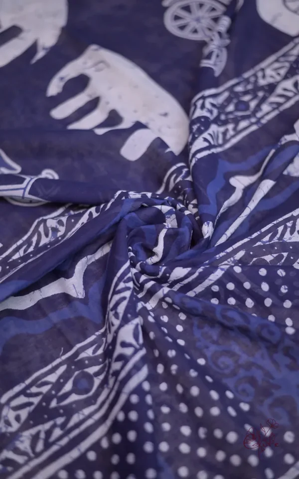 Indigo Hand Block Printed Bagru Cotton Saree
