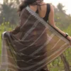 Chocolate with Silver Zari border Linen Khadi Saree
