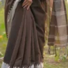 Chocolate with Silver Zari border Linen Khadi Saree