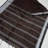 Chocolate with Silver Zari border Linen Khadi Saree