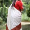 White Hakoba and Rust Patch Border Fusion work Pure Cotton saree