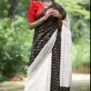 White Hakoba and Black Ikkat style Fusion Pure Cotton saree