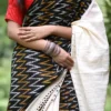White Hakoba and Black Ikkat style Fusion Pure Cotton saree