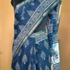 Navy Blue Indigo Hand Block Printed Zari Border Bagru Cotton Saree