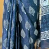 Navy Blue Indigo Hand Block Printed Zari Border Bagru Cotton Saree