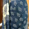 Navy Blue Indigo Hand Block Printed Zari Border Bagru Cotton Saree