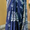 Navy Blue Indigo Hand Block Printed Zari Border Bagru Cotton Saree