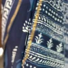 Navy Blue Indigo Hand Block Printed Zari Border Bagru Cotton Saree