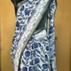 Indigo Hand Block Printed Zari Border Bagru Cotton Saree