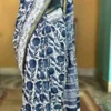 Indigo Hand Block Printed Zari Border Bagru Cotton Saree