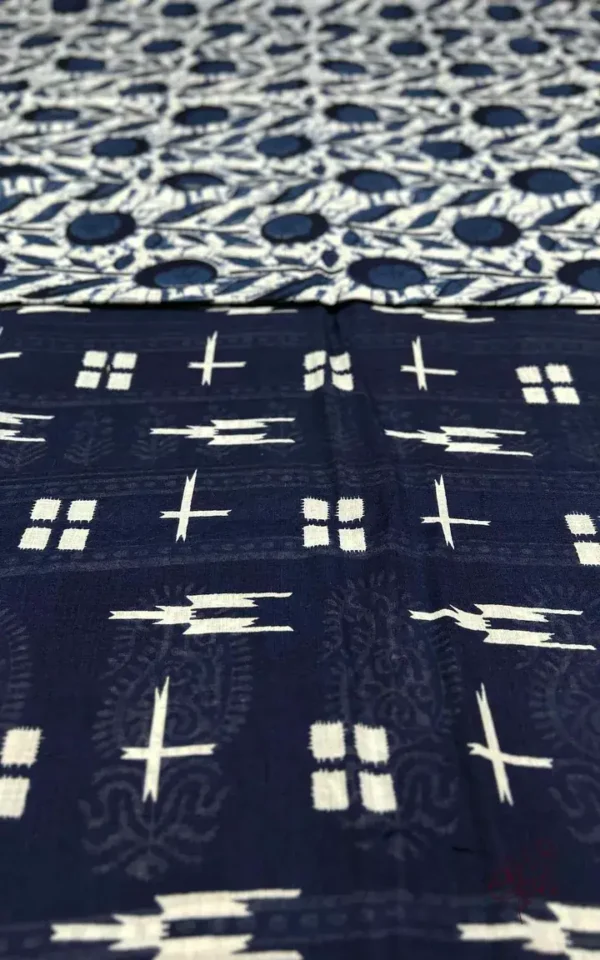 Indigo Hand Block Printed Zari Border Bagru Cotton Saree