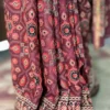 Maroon Hand Block Printed Zari Border Ajrak Cotton Saree