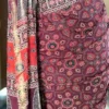 Maroon Hand Block Printed Zari Border Ajrak Cotton Saree