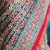 Sky Blue and Red Hand Block Printed Zari Border Ajrak Cotton Saree