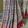 Sky Blue and Red Hand Block Printed Zari Border Ajrak Cotton Saree