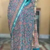 Persian Blue and Red Hand Block Printed Zari Border Ajrak Cotton Saree