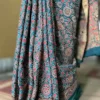 Persian Blue and Red Hand Block Printed Zari Border Ajrak Cotton Saree