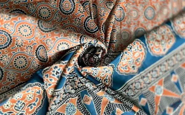 Mustard Yellow Hand Block Printed Zari Border Ajrak Cotton Saree
