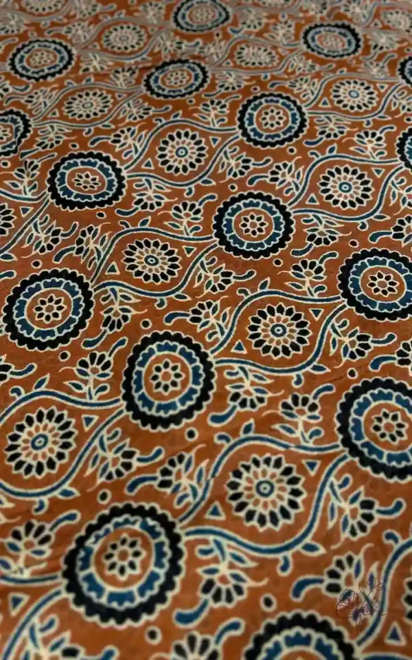 Mustard Yellow Hand Block Printed Zari Border Ajrak Cotton Saree