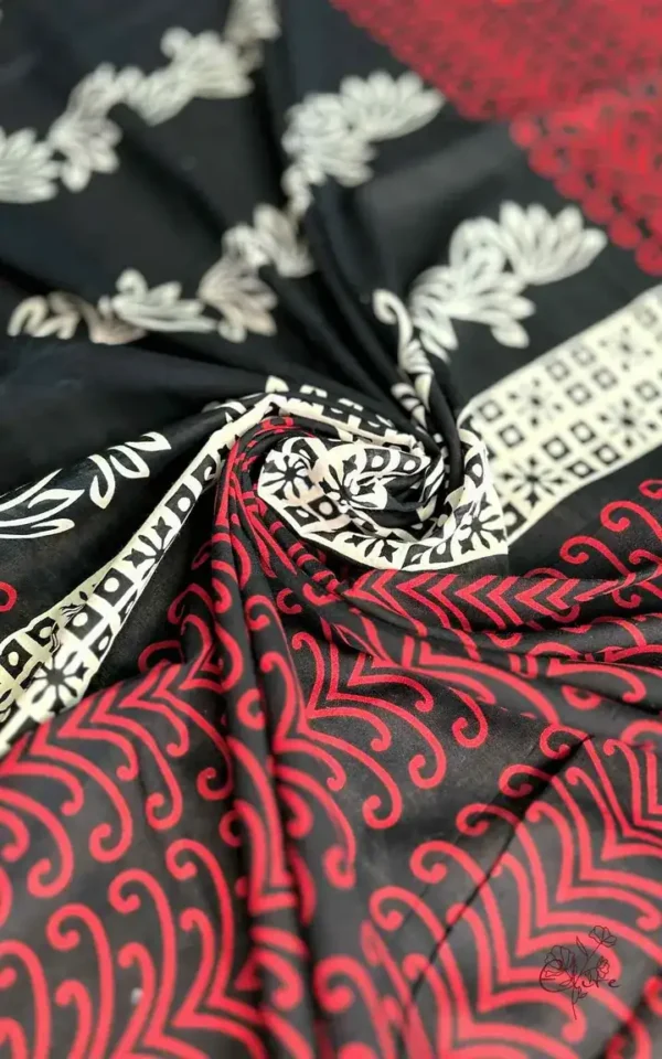Black Hand Block Printed Bagru Cotton Saree