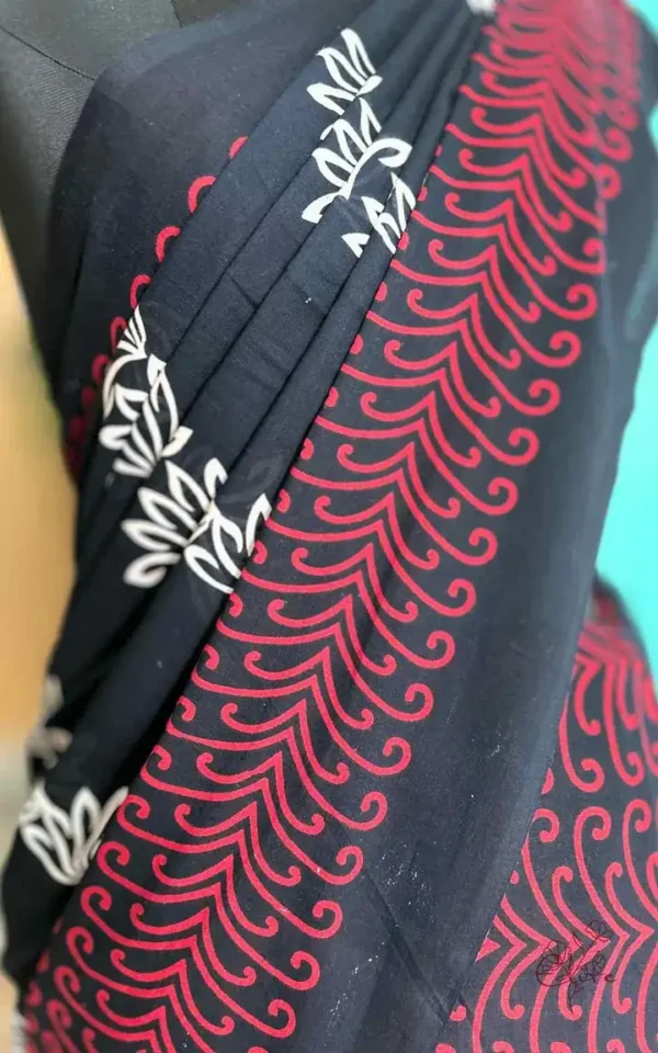 Black Hand Block Printed Bagru Cotton Saree