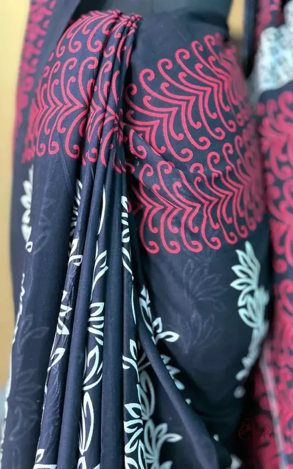 Black Hand Block Printed Bagru Cotton Saree
