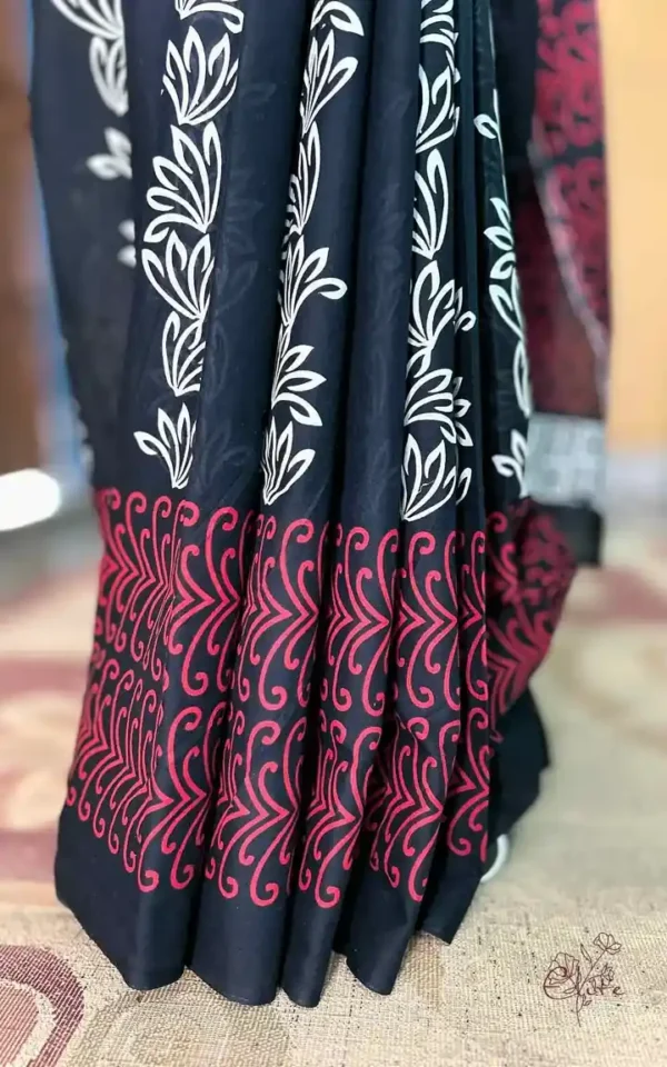 Black Hand Block Printed Bagru Cotton Saree