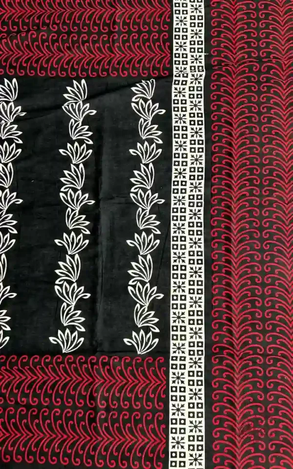 Black Hand Block Printed Bagru Cotton Saree