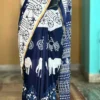 Indigo Hand Block Printed Bagru Cotton Saree