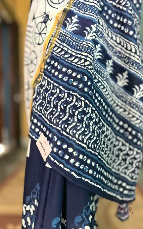 Indigo Hand Block Printed Bagru Cotton Saree