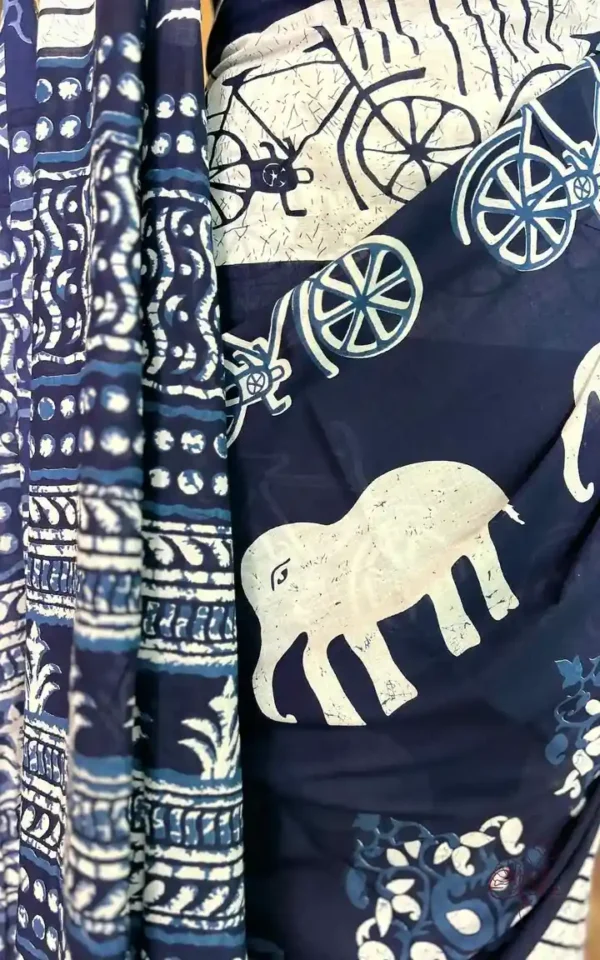Indigo Hand Block Printed Bagru Cotton Saree