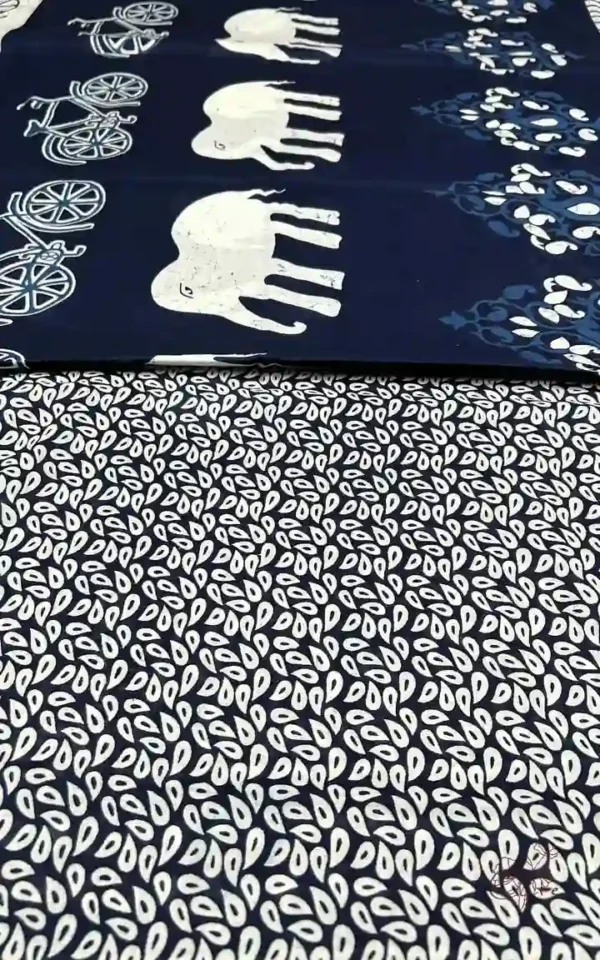 Indigo Hand Block Printed Bagru Cotton Saree