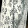 WHITE HAND BLOCK PRINTED BAGRU COTTON SAREE
